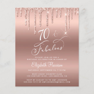 Rose Gold Glitzer Budget 70. Geburtstag Einladung Flyer