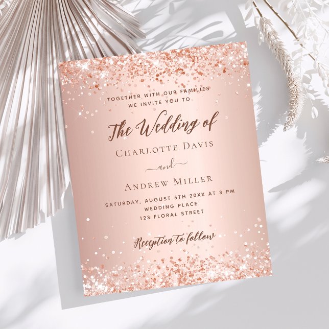 Rose Gold Glitzer Budget Hochzeitseinladung (Von Creator hochgeladen)