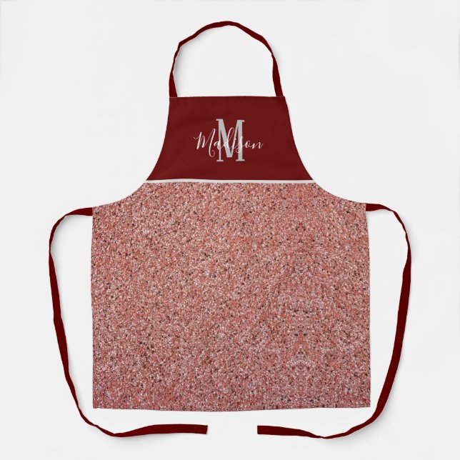 Rose Gold Glitzer Burgundy Monogram Personalisiert Schürze (Vorderseite)