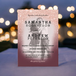 Rose Gold Glitzer burgundy ombre Foto Hochzeit Einladung