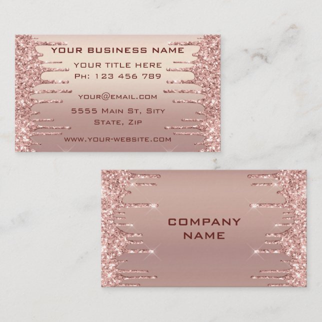 Rose Gold Glitzer Business Card Design Ihre eigene Visitenkarte (Vorne/Hinten)