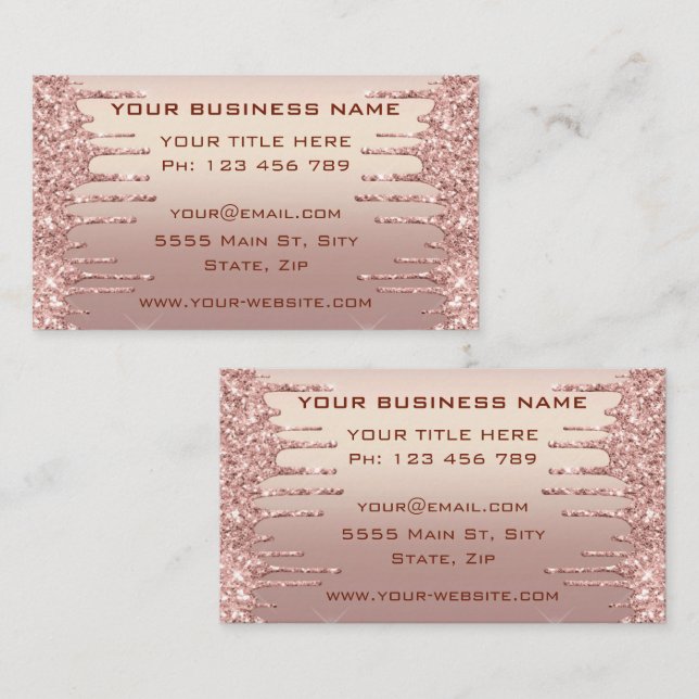 Rose Gold Glitzer Business Card Design Ihre eigene Visitenkarte (Vorne/Hinten)