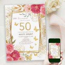 Rose Gold Glitzer Butterfetts Pink 50. Geburtstag