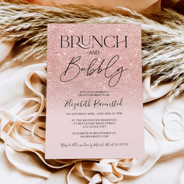 Rose Gold Glitzer Chic Brunch Bubbly Brautparty Einladung (Von Creator hochgeladen)
