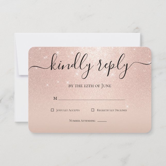 Rose Gold Glitzer Chic Rosa Blumenschlange RSVP Karte (Rückseite)