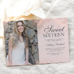 Rose Gold Glitzer Chic Rosa Foto Sweet 16 Einladung<br><div class="desc">Eine moderne Rose Gold Glitzer Glitzern stilvoll auf individualisierbaren blush pink 16 . Geburtstag Geburtstagsfeier Einladung,  fügen Sie Ihr Bild .</div>