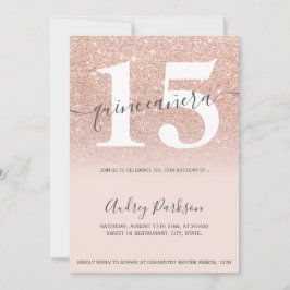 Rose Gold Glitzer Chic Rosa Quinceanera Einladung