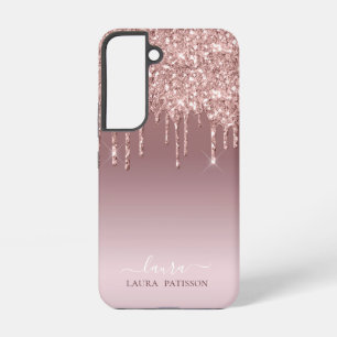 Rose Gold Glitzer Chic-Skript mit Monogramm Samsung Galaxy Hülle
