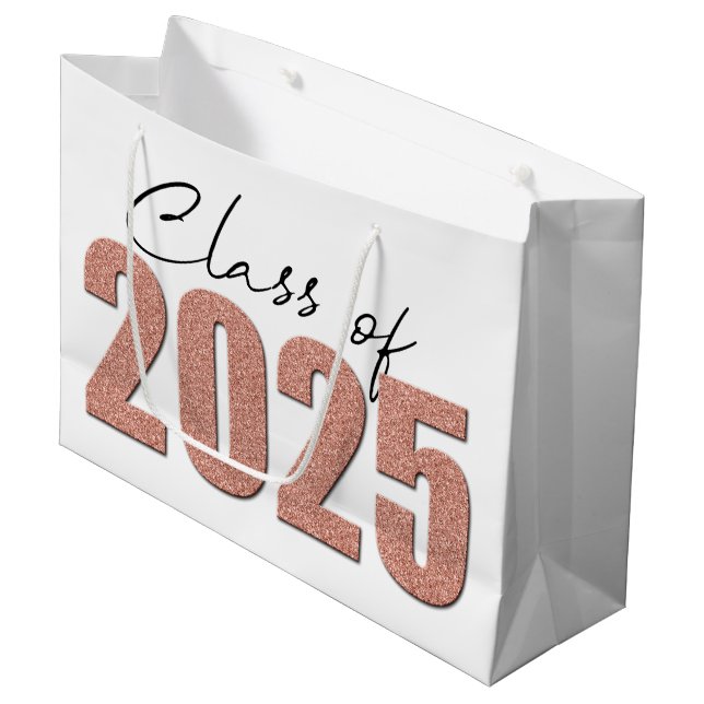 Rose Gold Glitzer Class 2025 Große Geschenktüte (Vorderseite Schrägansicht)