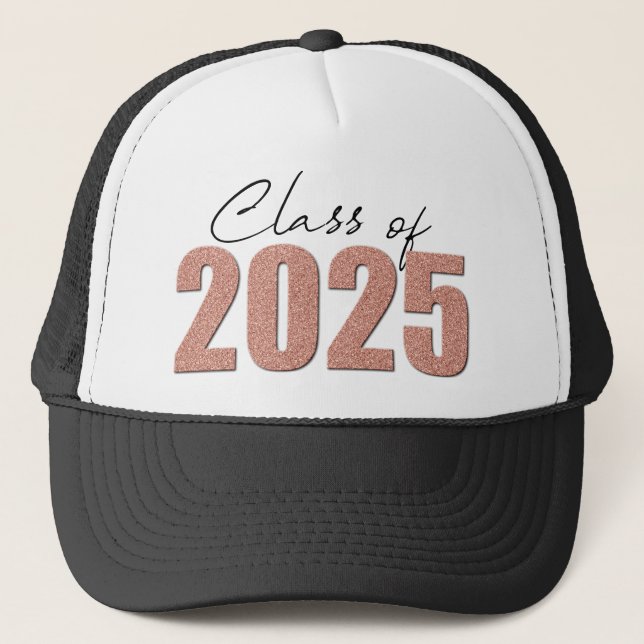 Rose Gold Glitzer Class 2025 Truckerkappe (Vorderseite)