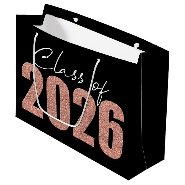 Rose Gold Glitzer Class 2026 Große Geschenktüte (Vorderseite Schrägansicht)