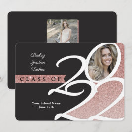 Rose Gold Glitzer Class of 2022 Foto Abschluss Ankündigung
