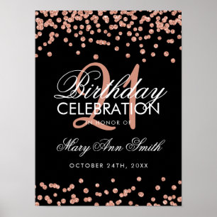 Rose Gold Glitzer Confetti 21. Geburtstag Schwarz Poster