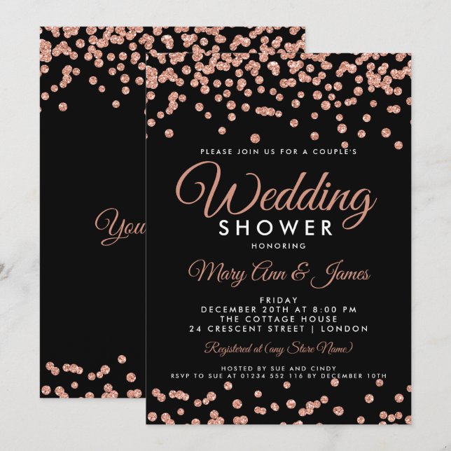 Rose Gold Glitzer Confetti Black Couple Dusche Einladung (Vorne/Hinten)