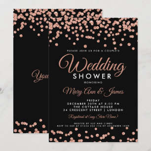 Rose Gold Glitzer Confetti Black Couple Dusche Einladung
