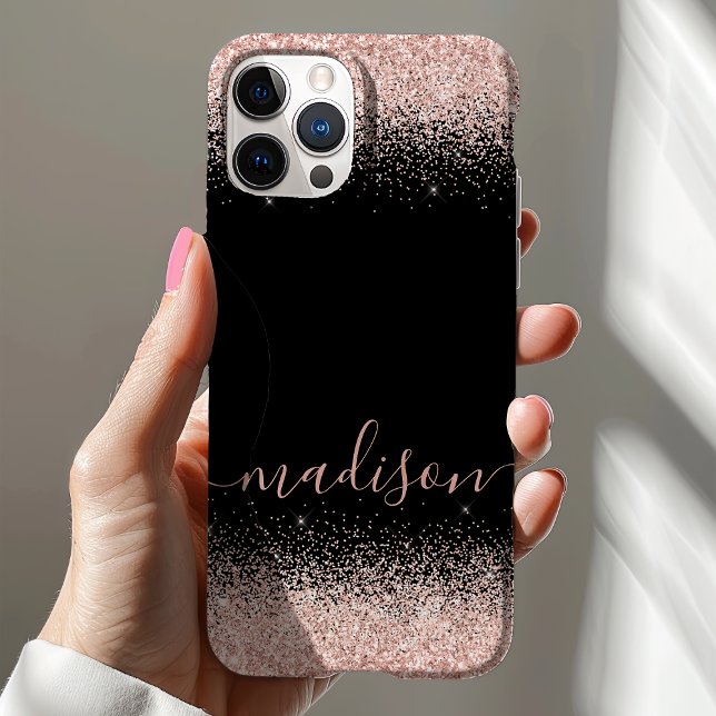 Rose Gold Glitzer Confetti Black Personalisiert Case-Mate iPhone Hülle (Von Creator hochgeladen)