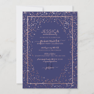 Rose Gold Glitzer Confetti Border Quinceñera Einladung