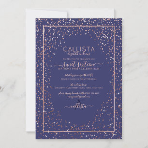 Rose Gold Glitzer Confetti Border Sweet 16 Einladung