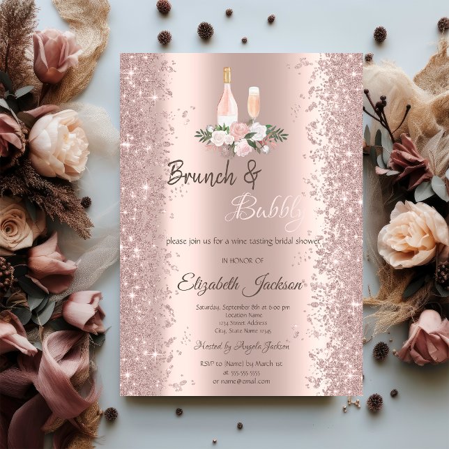 Rose Gold Glitzer Confetti Brunch Brautparty Einladung (Von Creator hochgeladen)