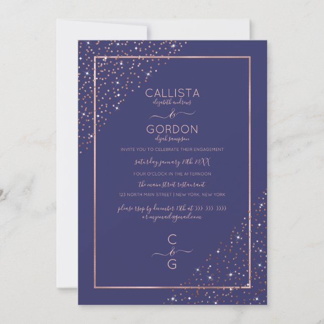 Rose Gold Glitzer Confetti Corners Verlobung Einladung (Vorderseite)