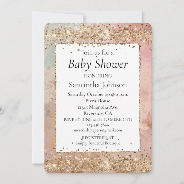 Rose Gold Glitzer Confetti Einladung (Vorderseite)