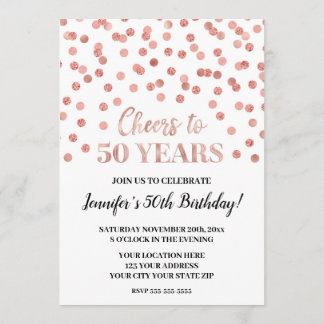 Rose Gold Glitzer Confetti Feiert 50 Jahre Einladung