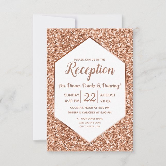 Rose Gold Glitzer Confetti Glam Hochzeitsempfang Einladung (Vorderseite)