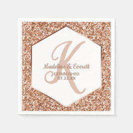 Rose Gold Glitzer Confetti Glam Monogram Wedding Serviette