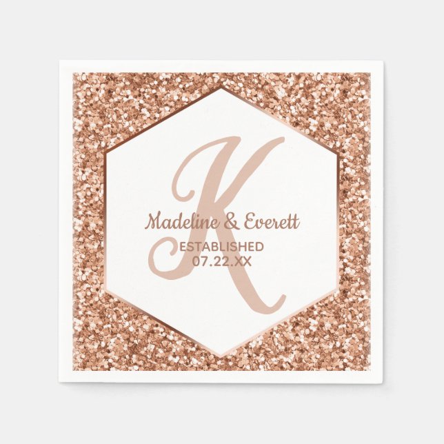 Rose Gold Glitzer Confetti Glam Monogram Wedding Serviette (Vorderseite)