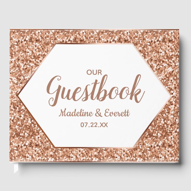 Rose Gold Glitzer Confetti Glam Wedding Monogram Gästebuch (Vorderseite)