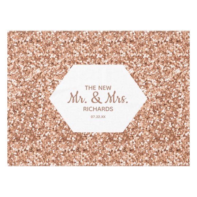 Rose Gold Glitzer Confetti Glam Wedding Monogram Tischdecke (Vorderseite (Horizontal))