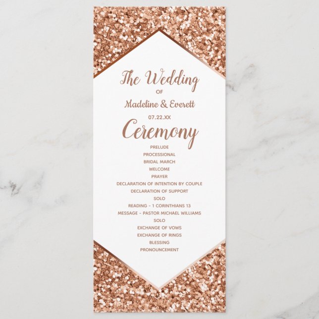 Rose Gold Glitzer Confetti Glam Wedding Programm (Vorderseite)