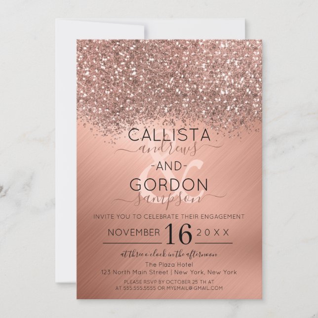 Rose Gold Glitzer Confetti Metallic Verlobung Einladung (Vorderseite)