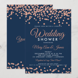 Rose Gold Glitzer Confetti Navy Couple Dusche Einladung