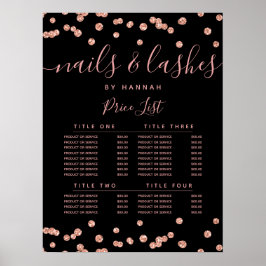 Rose Gold Glitzer Confetti Salon Preismenü Schwarz Poster