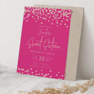 Rose Gold Glitzer Confetti Sweet 16 Hot Pink Einladung