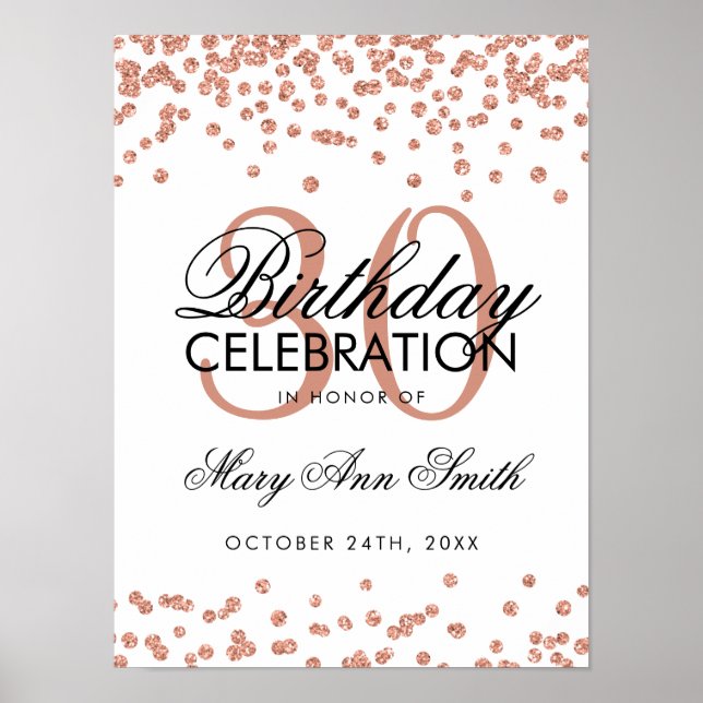 Rose Gold Glitzer Confetti Weißer 30. Geburtstag Poster (Vorne)