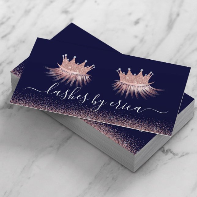 Rose Gold Glitzer Crown Eyelash Diva Navy Salon Visitenkarte (Von Creator hochgeladen)