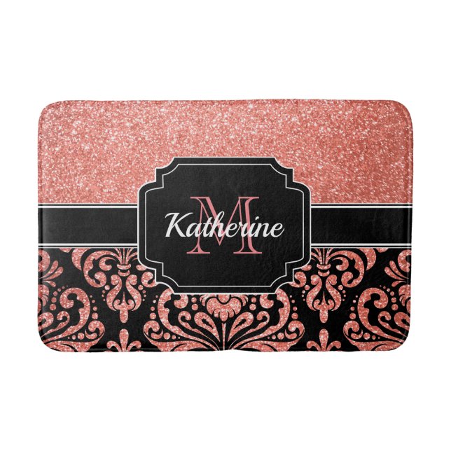 Rose Gold Glitzer Damask Badematte (Vorderseite)