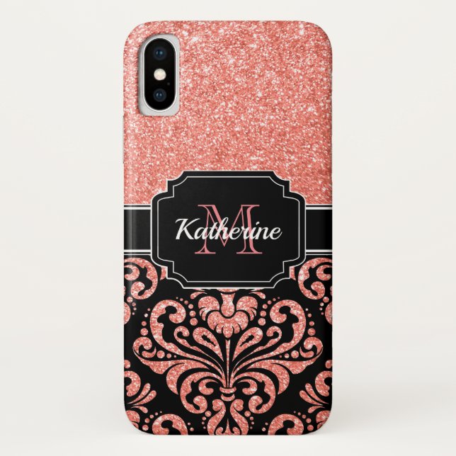 Rose Gold Glitzer Damask Case-Mate iPhone Hülle (Rückseite)