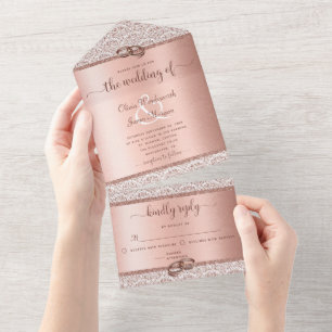 Rose Gold Glitzer Damask Elegante Hochzeit All In One Einladung