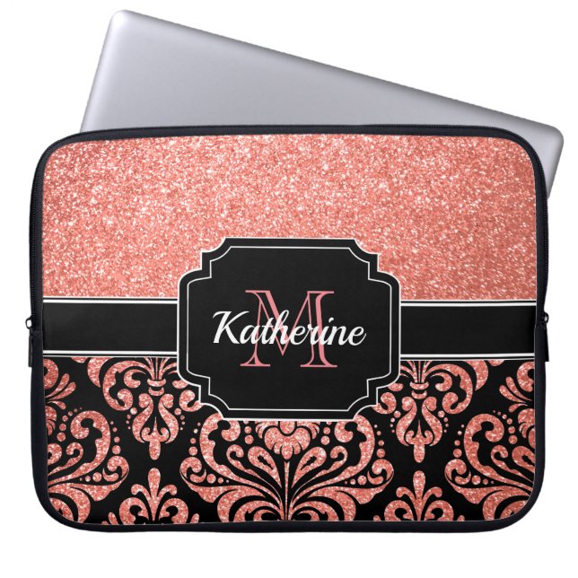 Rose Gold Glitzer Damask Laptopschutzhülle (Vorderseite)