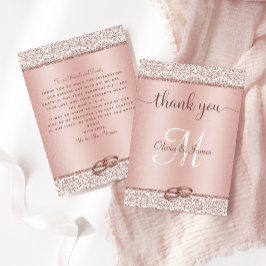 Rose Gold Glitzer Damask Metallic Wedding Dankeskarte