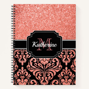 Rose Gold Glitzer Damask Notizbuch