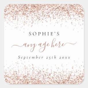 Rose Gold Glitzer Datum jedes Geburtstags Quadratischer Aufkleber