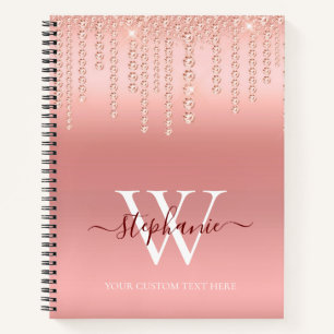 Rose Gold Glitzer Diamant Monogramm Schrift Notizbuch