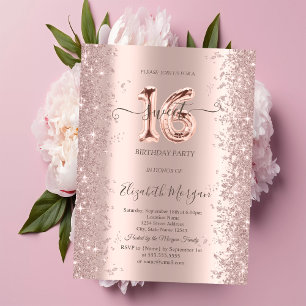 Rose Gold Glitzer Diamanten Sweet 16 Einladung