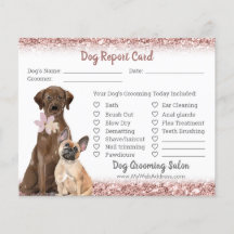 Rose Gold Glitzer Dog Grooming Report Card