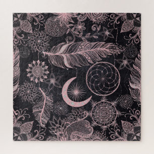 Rose Gold Glitzer Dreamcatcher Feathers Mandala Puzzle