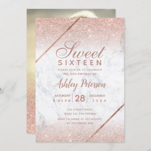Rose Gold Glitzer Drehbuch Foto Marmor Sweet 16 Einladung